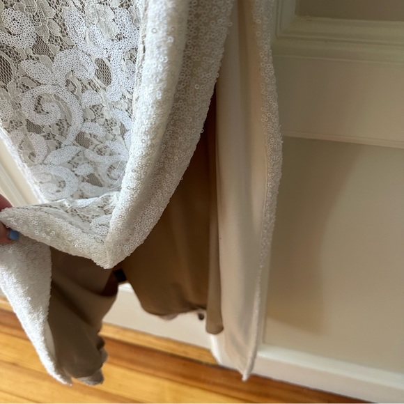 Ralph Lauren Evening | White Sequin and Lace Low-Slit Gown - Picture 3 of 8